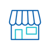 Blue retail storefront icon representing retail and pharmacy
